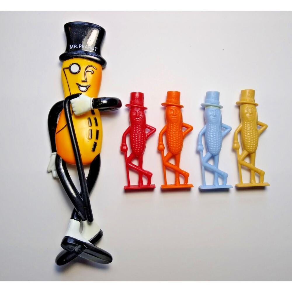 Mr. Peanut Planters Lot Of 5 Items Bendy Figure Red Orange Blue Tan Whistles